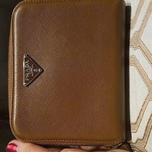 PRADA BROWN BIFOLD ZIP AROUND WALLET AUTHENTIC